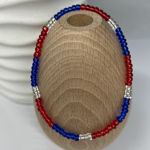 STRETCH Beaded Anklet Red White & Blue - Picture 10 of 10